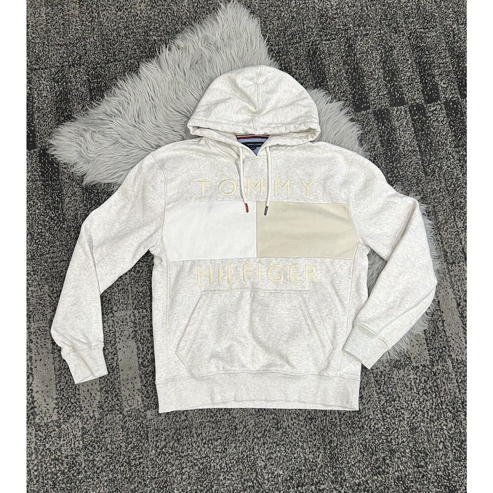 Tommy Hilfiger Men's Gray Heather Quinn Logo Print Fleece Pullover Hoodie Med